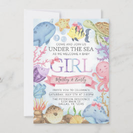 Ocean under the Zee Girl Baby shower Invitation Kaart