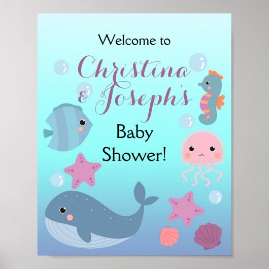 Ocean Under the Zee Meisje Baby shower Welkom Poster (Voorkant)