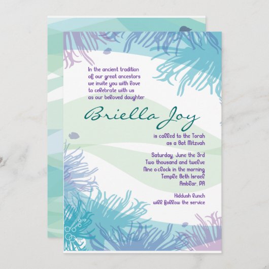 Ocean Underwater Zee Life Bat Mitzvah Uitnodiging (Voorkant / Achterkant)