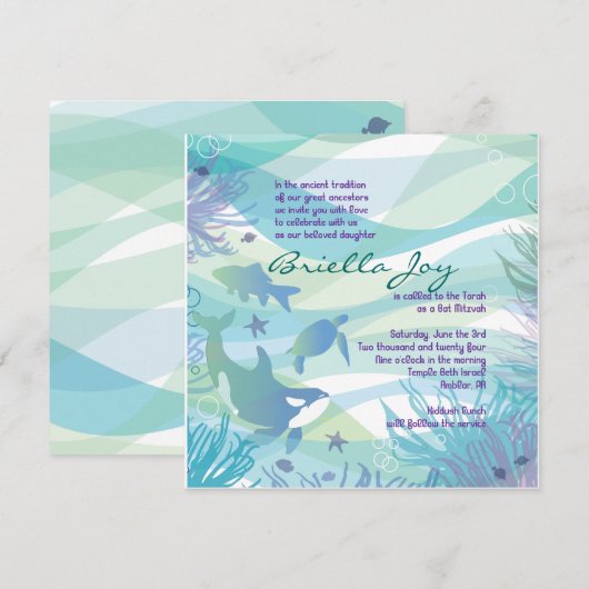 Ocean Underwater Zee Life Bat Mitzvah Uitnodiging (Voorkant / Achterkant)