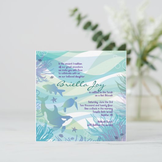 Ocean Underwater Zee Life Bat Mitzvah Uitnodiging (Staand voorkant)