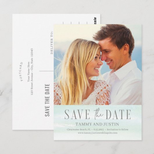 Ocean Vibes Beach Wedding Save the Date Briefkaart (Voorkant / Achterkant)
