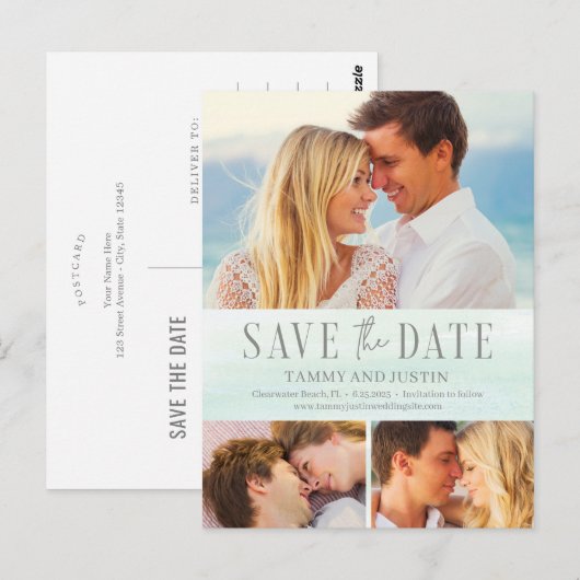 Ocean Vibes Beach Wedding Save the Date Briefkaart (Voorkant / Achterkant)