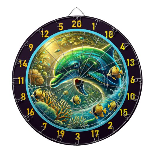 Ocean Vibes Dolphin Dartboard Charm Dartbord (Voorkant)