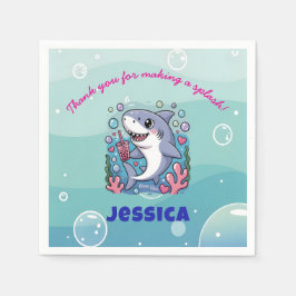Ocean Vibes Kawaii Boba Shark Baby shower Party Servet