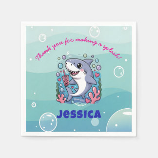 Ocean Vibes Kawaii Boba Shark Baby shower Party Servet