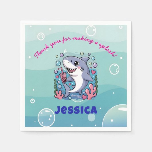 Ocean Vibes Kawaii Boba Shark Baby shower Party Servet (Voorkant)