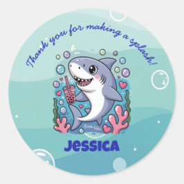 Ocean Vibes Schattige kawaii Boba Shark Baby Ronde Sticker