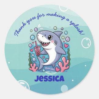 Ocean Vibes Schattige kawaii Boba Shark Baby Ronde Sticker
