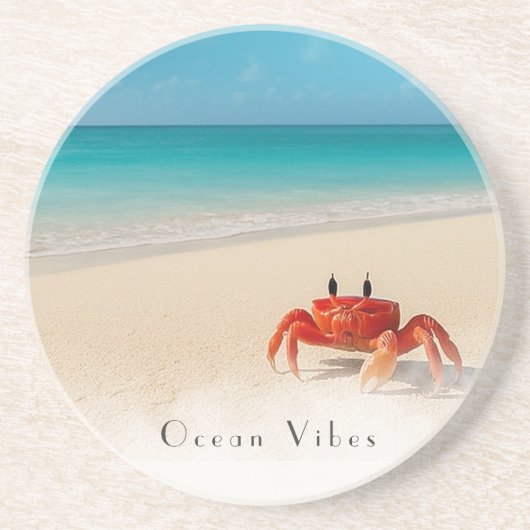 Ocean Vibes –  zandsteen krab Onderzetter (Voorkant)