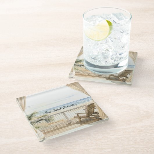 Ocean View Beach Serenity Glazen Onderzetter (Schuin)