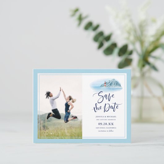 Ocean Vuurtoren Trouwkaart Save The Date Uitnodiging Briefkaart (Staand voorkant)