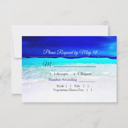 Ocean Water Blue Beachy Wedding RSVP-kaart RSVP Kaartje (Voorkant)