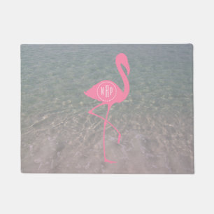 Ocean Water Monogram Pink Flamingo Doormat Deurmat