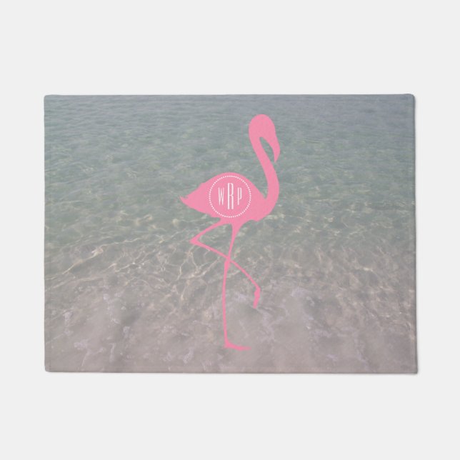 Ocean Water Monogram Pink Flamingo Doormat Deurmat (Voorkant)