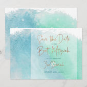 Ocean Waterverf Beach Bat Mitzvah Save the Date Kaart (Voorkant / Achterkant)
