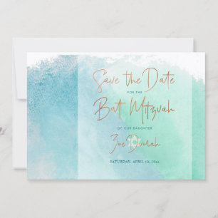 Ocean Waterverf Beach Bat Mitzvah Save the Date Kaart