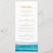 Ocean Waterverf Beach Gold Script Wedding Menu (Voorkant)