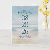 Ocean Waterverf Beach Wedding Date Kaart (Gele Bloem)