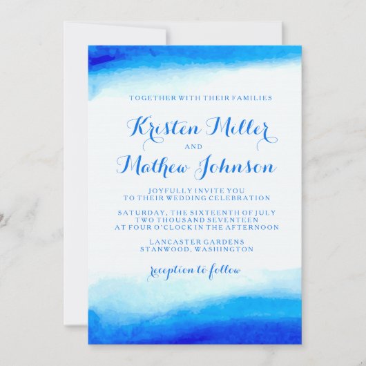 Ocean Waterverf Blue Wedding Invitation Kaart (Voorkant)