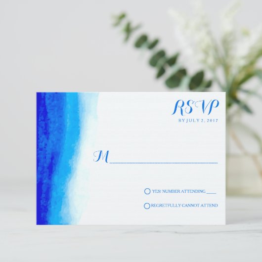Ocean Waterverf Blue Wedding RSVP-kaarten RSVP Kaartje (Staand voorkant)
