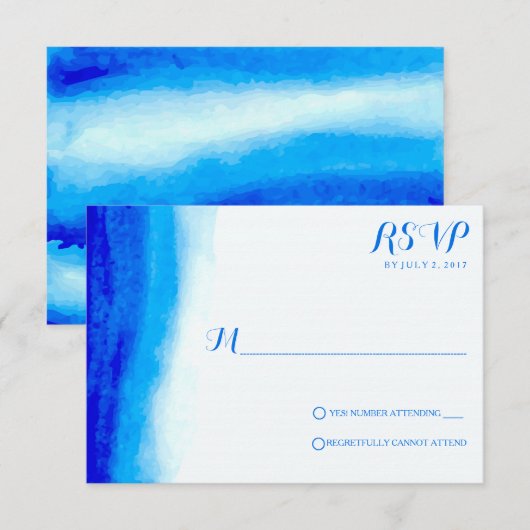 Ocean Waterverf Blue Wedding RSVP-kaarten RSVP Kaartje (Voorkant / Achterkant)