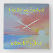 Ocean Waterverf Clock Vierkante Klok (Voorkant)