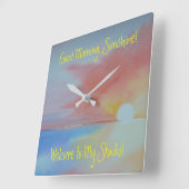 Ocean Waterverf Clock Vierkante Klok (Hoek)