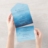 Ocean Waterverf Coastal Beach Wedding All In One Uitnodiging (Afscheurbaar)