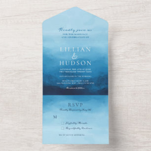 Ocean Waterverf Coastal Beach Wedding All In One Uitnodiging