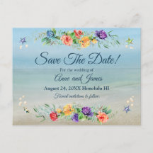 Ocean Waterverf Floral Wedding Save the Date