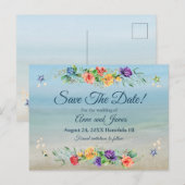 Ocean Waterverf Floral Wedding Save the Date Aankondigingskaart (Voorkant / Achterkant)