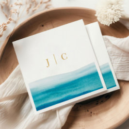Ocean Waterverf Gold Initialen Beach Wedding Servet