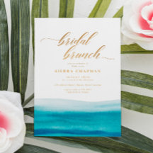 Ocean Waterverf Gold Script Beach Bridal Brunch