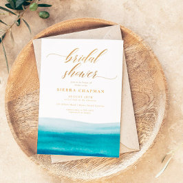 Ocean Waterverf Gold Script Beach Vrijgezellenfees Kaart