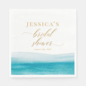 Ocean Waterverf Gold Script Beach Vrijgezellenfees Servet (Voorkant)