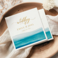 Ocean Waterverf Gold Script Beach Wedding