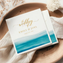 Ocean Waterverf Gold Script Beach Wedding