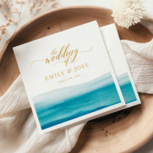 Ocean Waterverf Gold Script Beach Wedding Servet