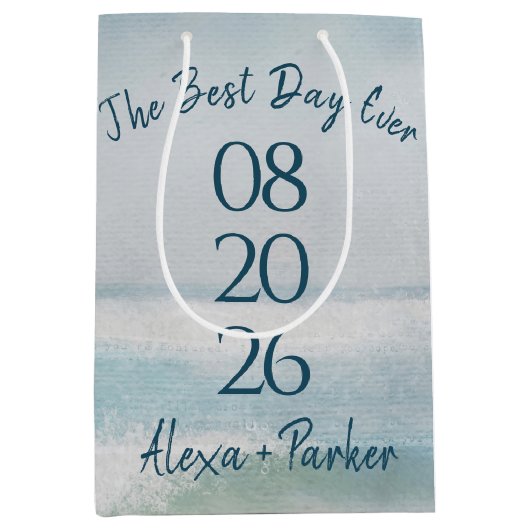 Ocean Waterverf Wedding Date Medium Cadeauzakje (Voorkant)