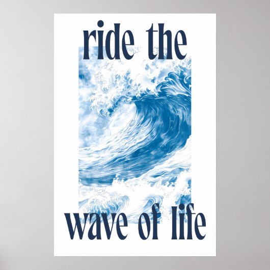 Ocean Wave Art Print Indigo Hokusai Style Surf (Voorkant)