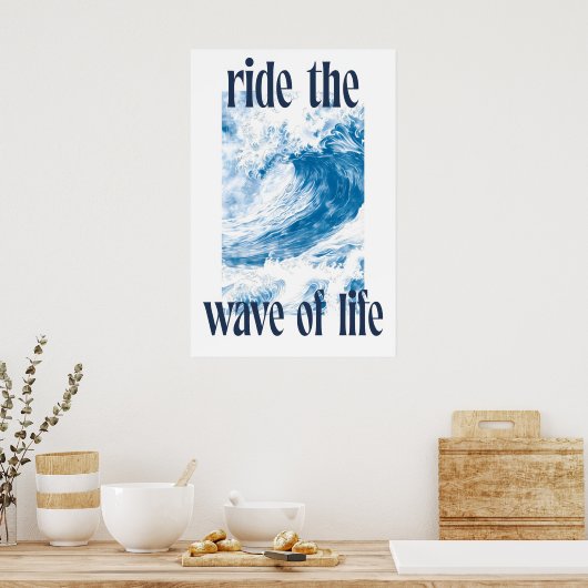 Ocean Wave Art Print Indigo Hokusai Style Surf (Keuken)