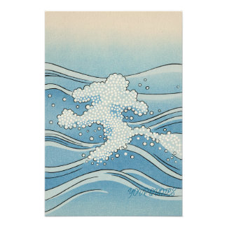 Ocean Wave Art Print – Japanese Woodblock Style Foto Afdruk