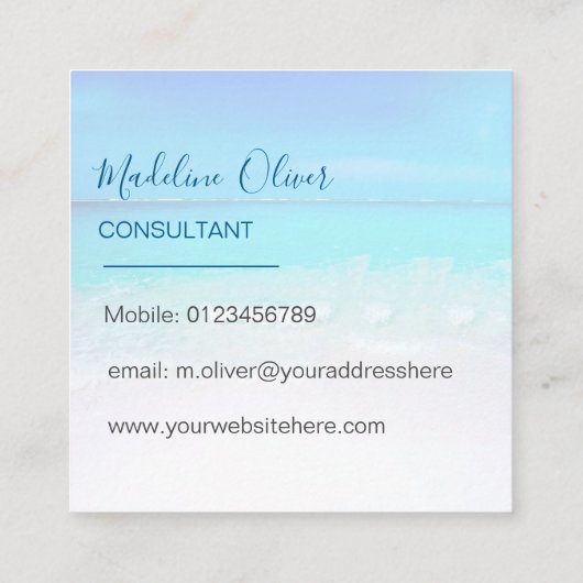 Ocean Wave Beach Blue Scene Modern Monogram Square Vierkante Visitekaartje (Achterkant)
