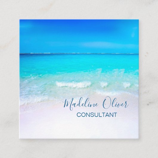 Ocean Wave Beach Blue Scene Modern Monogram Square Vierkante Visitekaartje (Voorkant)