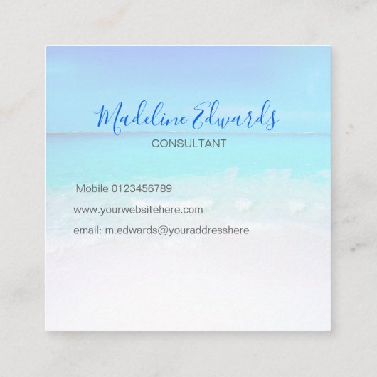 Ocean Wave Beach Blue Scene Modern Monogram Square Vierkante Visitekaartje (Achterkant)