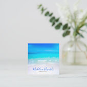 Ocean Wave Beach Blue Scene Modern Monogram Square Vierkante Visitekaartje (Staand voorkant)