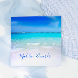 Ocean Wave Beach Blue Scene Modern Monogram Square Vierkante Visitekaartje