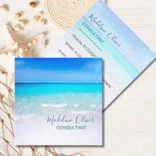 Ocean Wave Beach Blue Scene Modern Monogram Square Vierkante Visitekaartje