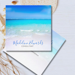 Ocean Wave Beach Blue Scene Modern Monogram Square Vierkante Visitekaartje